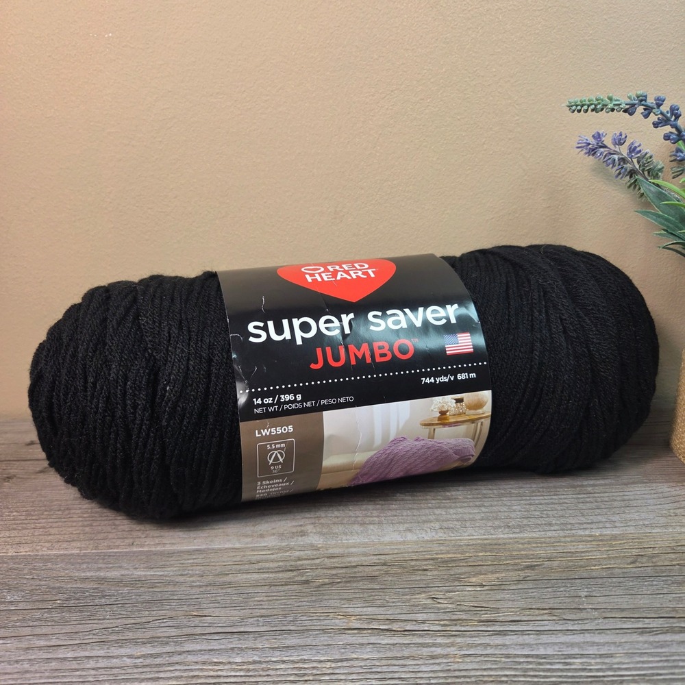 Red Heart Super Saver Jumbo Yarn Black 14oz Worsted Acrylic New Skein E302C